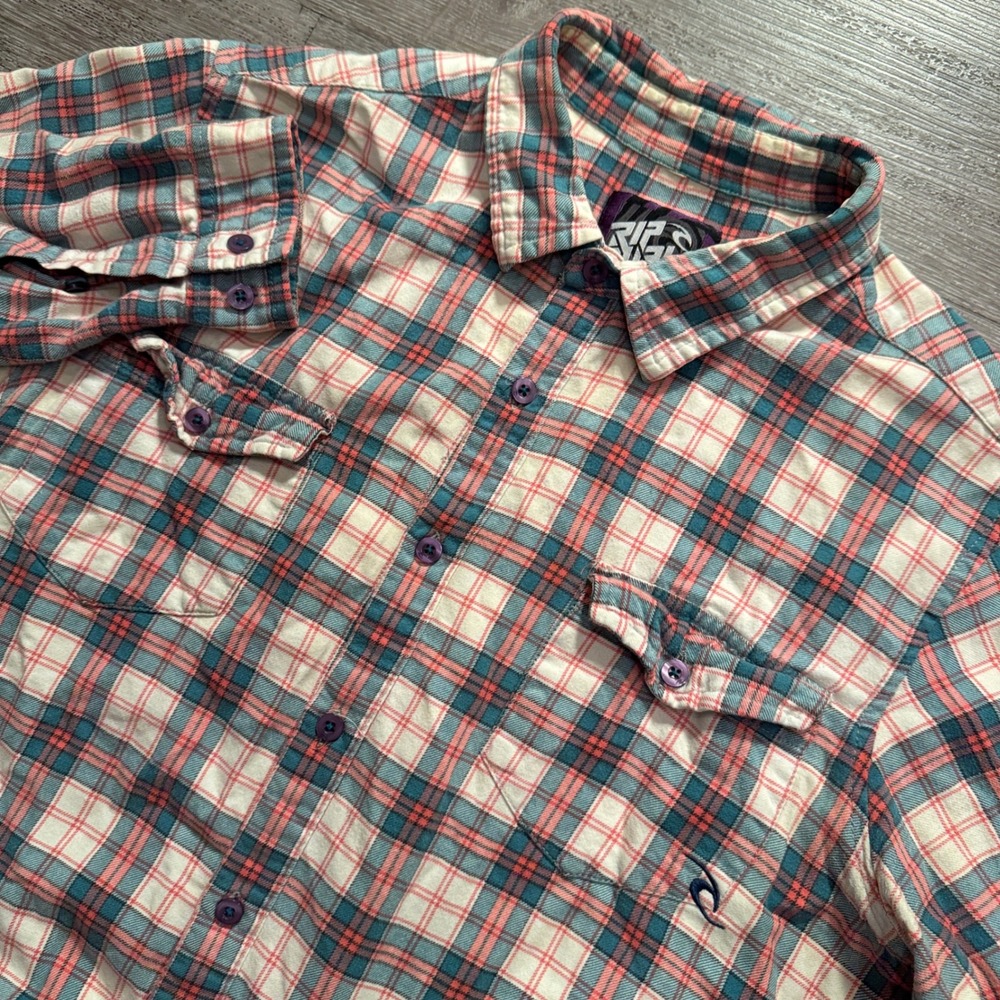 Vintage Rip Curl Flannel Shirt Mens M Blue Plaid Cotton Surf Skater Y2K Pockets